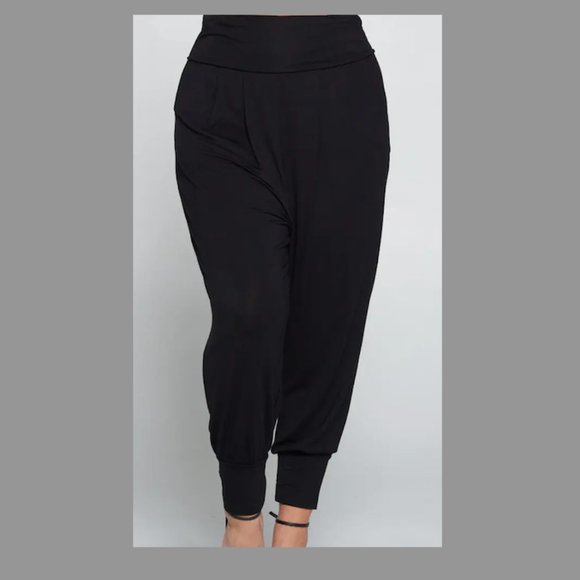 Banded Waist Harem Joggers Navy Blue Plus Boho - Picture 3 of 5